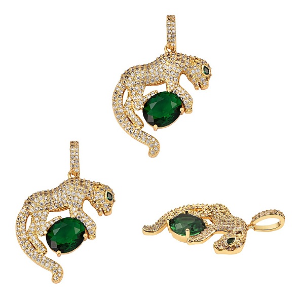 

PandaHall 3Pcs Rack Plating Brass Micro Pave Cubic Zirconia Pendants, Cadmium Free & Lead Free, Leopard, Real 18K Gold Plated, 24x33x5.5mm..., Green