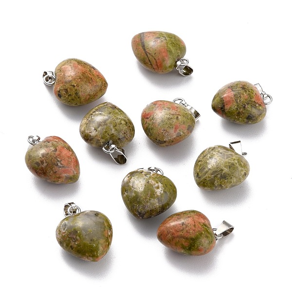 

PandaHall Natural Unakite Pendants, with Platinum Brass Loops, Heart, 18~19x15~15.5x6~8mm, Hole: 6x2.5~3mm Unakite Heart