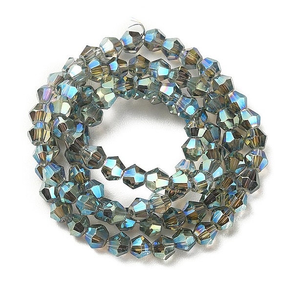 

PandaHall Transparent Electroplate Glass Bead Strands, Rainbow Plated, Faceted Bicone, Medium Sea Green, 4x4.5mm, Hole: 1mm, about...
