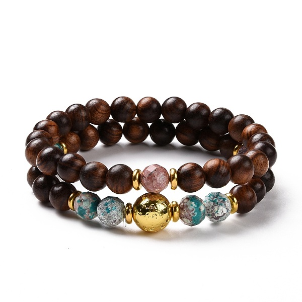 

PandaHall Wood Beaded Stretch Bracelet Sets, Natural Chrysocolla & Lava Bead Stackable Bracelets for Women, Saddle Brown, Inner Diameter...