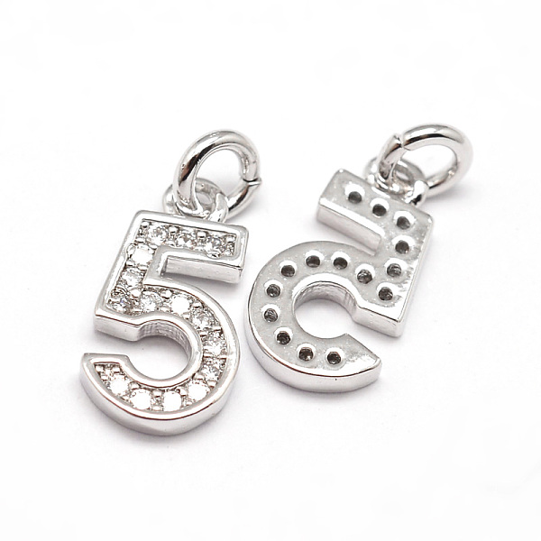 

PandaHall Real Platinum Plated Tone Brass Micro Pave Cubic Zirconia Number Charms, Num.5, Cadmium Free & Nickel Free & Lead Free..., Clear