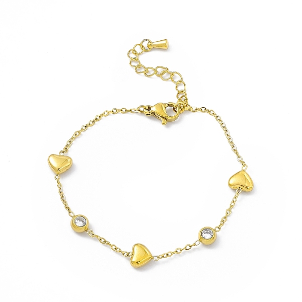 

PandaHall Crystal & Jet Rhinestone with Heart Link Chain Bracelets, Ion Plating(IP) 304 Stainless Steel Jewelry for Women, Golden, Inner...