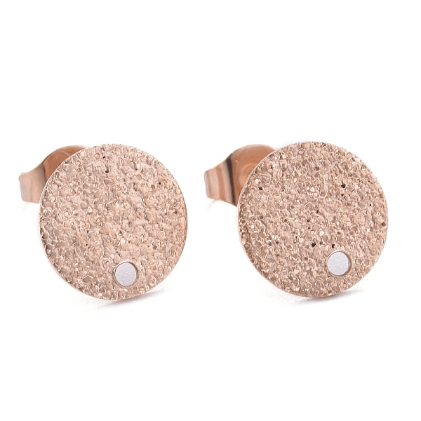 

PandaHall Ion Plating(IP) 304 Stainless Steel Stud Earring Findings, with Earring Backs & Loop, Textured, Flat Round, Rose Gold, 10x1mm...