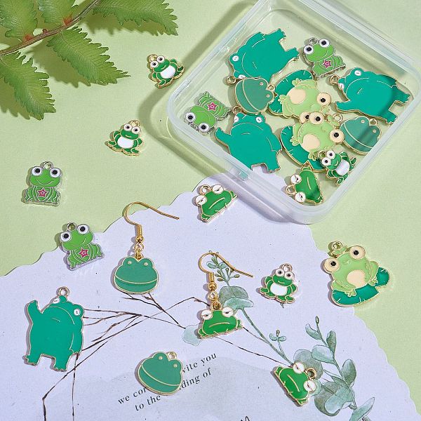 

PandaHall 24Pcs 6 Style Alloy Enamel Pendants, Light Gold, Frog, Mixed Color, 12.5~30x12.5~23x1.5~2mm, Hole: 1.6~2mm, 4pcs/style..., Multicolor