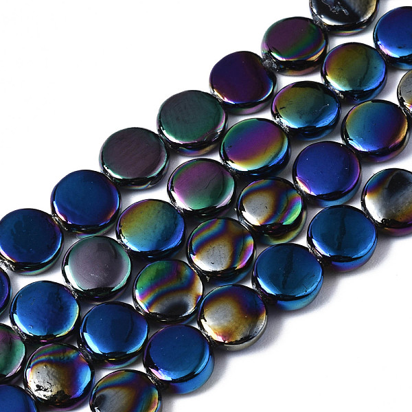 

PandaHall Electroplate Natural Freshwater Shell Beads Strands, Flat Round, Blue, 6x2mm, Hole: 0.5mm, about 64~65pcs/strand, 14.96~15.75 inch...