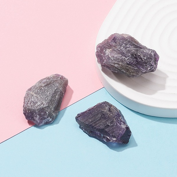 

PandaHall 3Pcs Rough Raw Natural Amethyst Beads, No Hole/Undrilled, Nuggets, 33~37x22~28x15~23mm Amethyst Nuggets