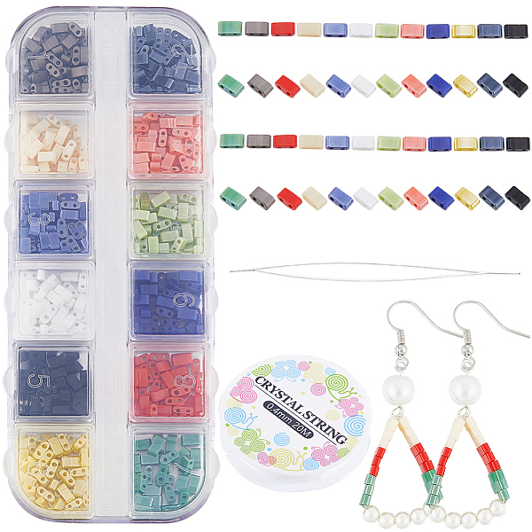 

PandaHall CREATCABIN DIY Tile Bracelet Making Kit, Including 2-Hole Glass Seed Rectangle Beads, Beading Needles, Elastic Thread, Mixed Color..., Multicolor