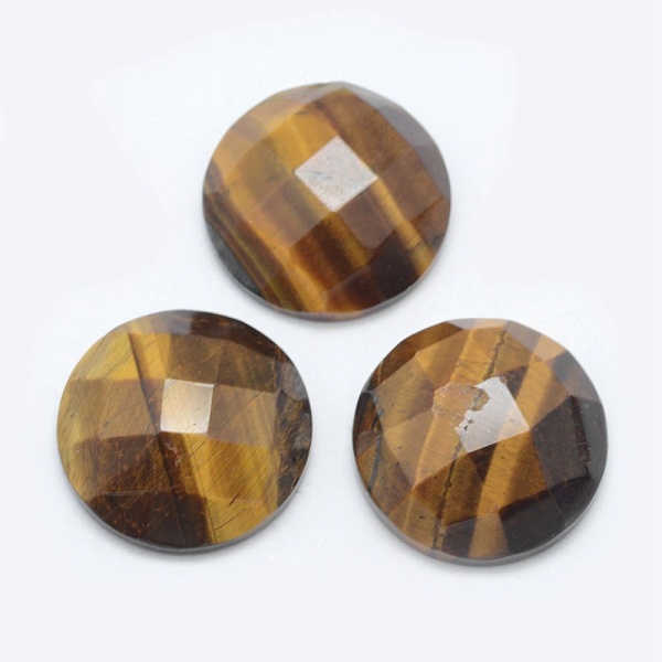 

PandaHall Natural Tiger Eye Cabochons, Flat Round, Faceted, 20.5x6mm Tiger Eye Flat Round