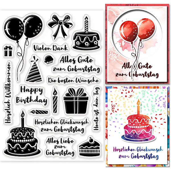 

PandaHall GLOBLELAND Happy Birthday German Clear Stamps Birthday Stamp for DIY Scrapbooking Sayings German Silicone Clear Stamp Transparent...