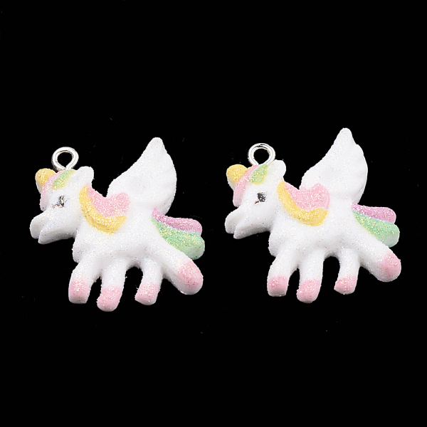 

PandaHall Resin Pendant, with Glitter Powder and Iron Findings, Unicorn, Platinum, Colorful, Fit for 3mm Rhinestone, 24x26x6mm, Hole: 1.5mm...