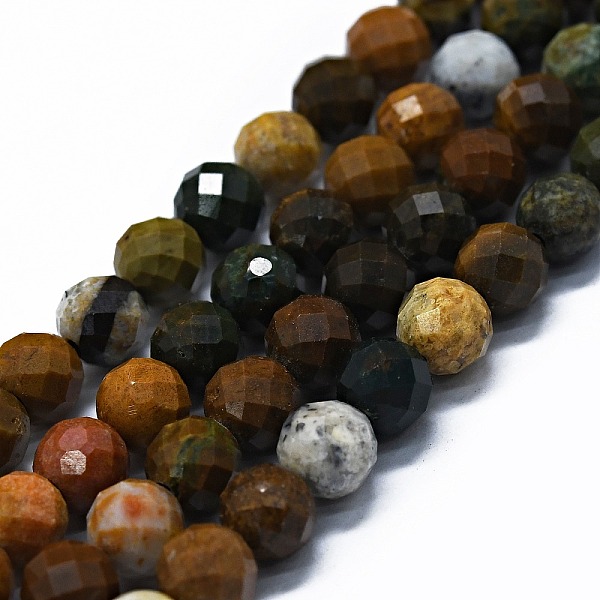 

PandaHall Natural Ocean Agate/Ocean Jasper Beads Strands, Faceted(64 Facets), Round, 6mm, Hole: 0.8mm, about 62~67pcs/strand, 15.16~15.55...
