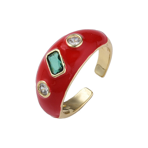 

PandaHall Cubic Zirconia Open Cuff Ring with Enamel, Real 18K Gold Plated Brass Jewelry for Women, Nickel Free, Dark Red, US Size 6 3/4...