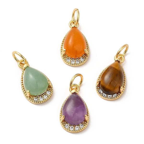 

PandaHall Natural Mixed Stone Teardrop Charms, with Rack Plating Brass Micro Pave Clear Cubic Zirconia Findings and Jump Ring, Cadmium Free...