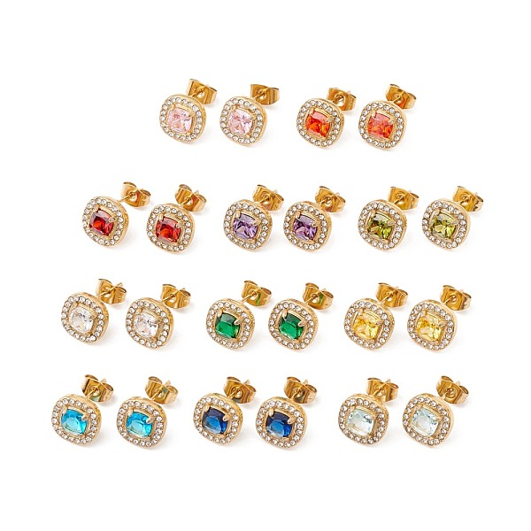 

PandaHall Cubic Zirconia & Rhinestone Square Stud Earrings, Ion Plating(IP) 304 Stainless Steel Jewelry for Women, Golden, Mixed Color..., Clear