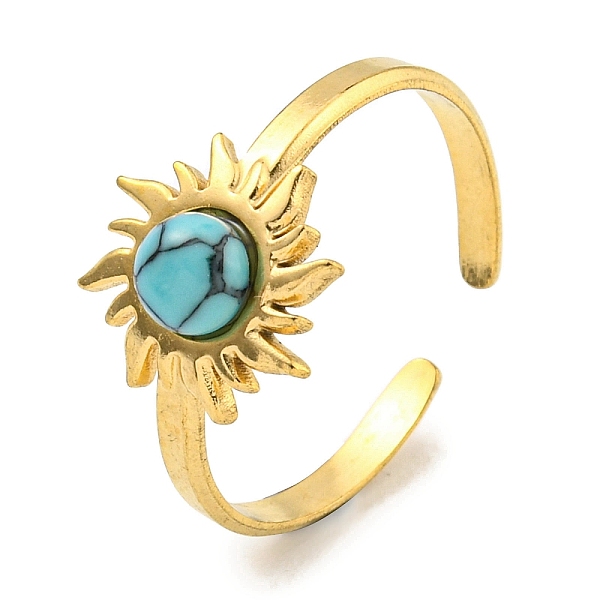 

PandaHall Ion Plating(IP) 304 Stainless Steel Synthetic Turquoise Cuff Rings, Sun Open Rings for Women, Real 18K Gold Plated, Adjustable...