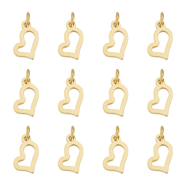 

PandaHall Unicraftale 12Pcs Ion Plating(IP) 304 Stainless Steel Charms, with Jump Ring, Laser Cut, Hollow, Heart, Golden, 8x4.5x0.8mm, Jump...