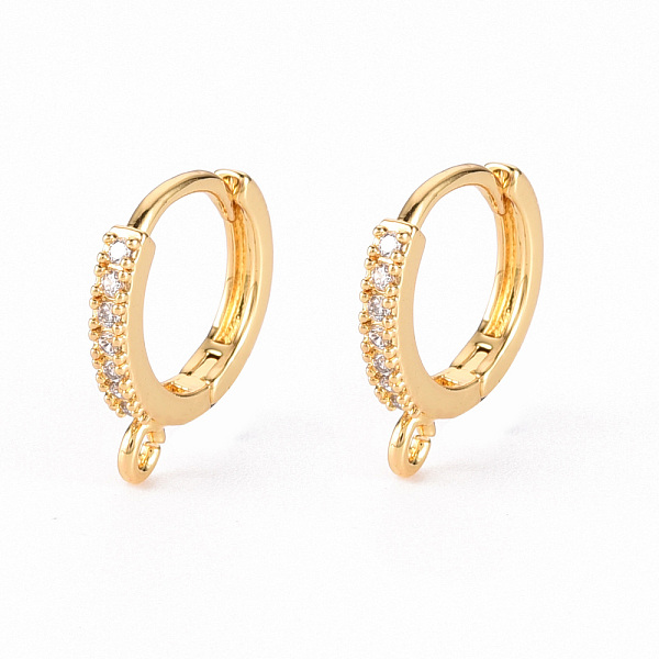 

PandaHall Brass Micro Pave Clear Cubic Zirconia Hoop Earring Findings, with Horizontal Loop, Real 18K Gold Plated, 14x13x2mm, Hole: 1.2mm...