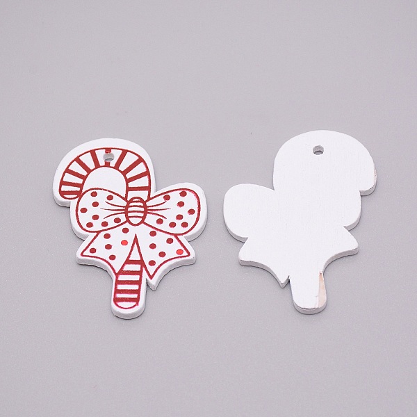 

PandaHall Christmas Theme Wood Big Pendants, Dyed, Christmas Candy Cane, White, 50x37x2.6mm, Hole: 2.5mm Wood Candy White