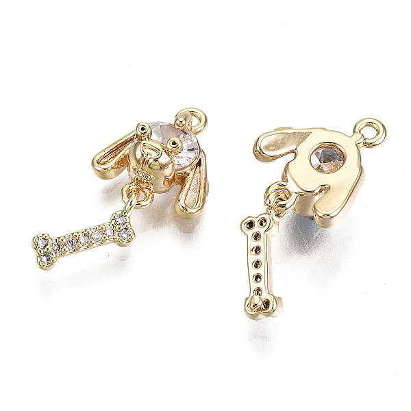 

PandaHall Brass Micro Pave Clear Cubic Zirconia Pendants, Nickel Free, Dog & Bone, Real 18K Gold Plated, 19x9.5x5mm, Hole: 1mm, Body...