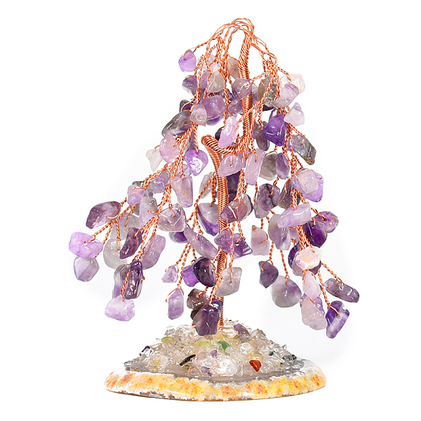 

PandaHall Natural Amethyst Display Decoration, with Brass Wire, Agate Slice Base, for Home Desk Decorations, Tree of Life, 50~70x100mm...