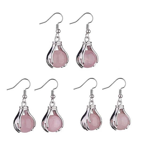 

PandaHall Natural Rose Quartz Palm Dangle Earrings, Platinum Brass Jewelry for Women, 38.5mm, Pin: 0.6mm Rose Quartz