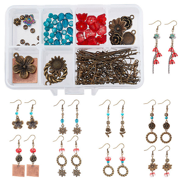 PandaHall SUNNYCLUE 169 Pieces DIY Retro Flower Themed Earrings Making Kits, Including Alloy Pendants & Beads & Linking Rings, Acrylic &...