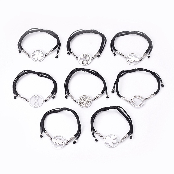 

PandaHall Adjustable Nylon Cord Braided Bead Bracelets, Square Knot Bracelet, with 304 Stainless Steel Findings, Stainless Steel Color, 2..., Black