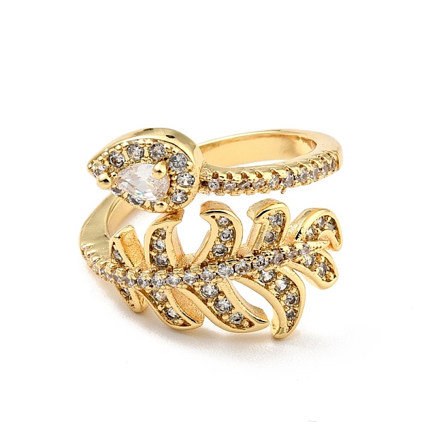 

PandaHall Cubic Zirconia Feather Open Cuff Ring, Real 18K Gold Plated Brass Jewelry for Women, Cadmium Free & Lead Free, Clear, US Size 6...