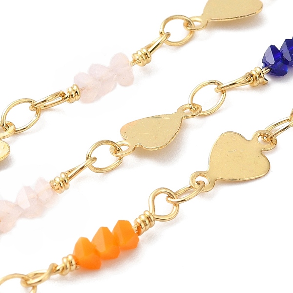 

PandaHall Handmade Brass Heart Link Chains, Glass Beaded Chains, Real 18K Gold Plated, Soldered, with Spool, Cadmium Free & Lead Free, Mixed..., Multicolor
