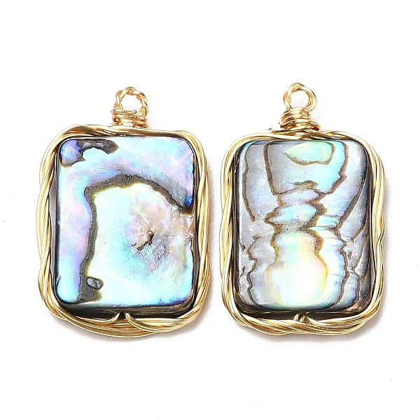 

PandaHall Natural Abalone Shell/Paua Shell Pendants, Copper Wire Wrapped Rectangle Charms, Real 14K Gold Plated, 22.5x14.5x3.5mm, Hole...