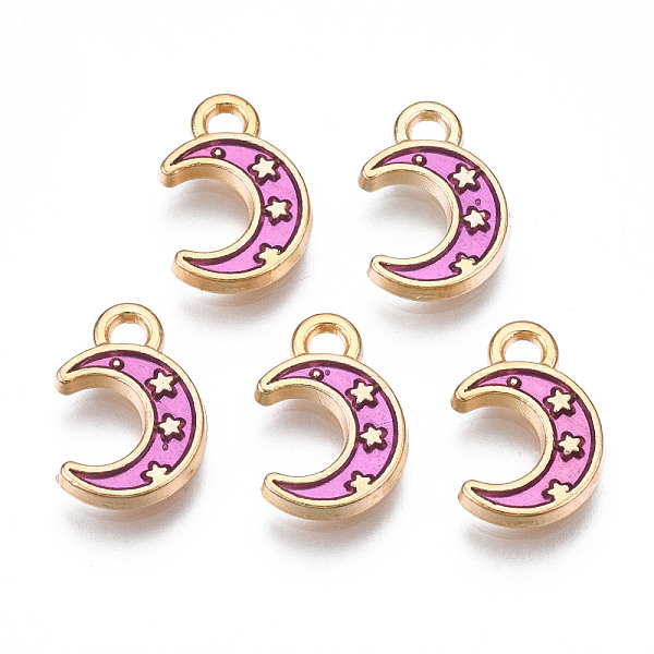 

PandaHall Light Gold Plated Alloy Enamel Pendants, Moon with Star, Deep Pink, 11.5x7.5x1.5mm, Hole: 1.5mm Alloy+Enamel Moon