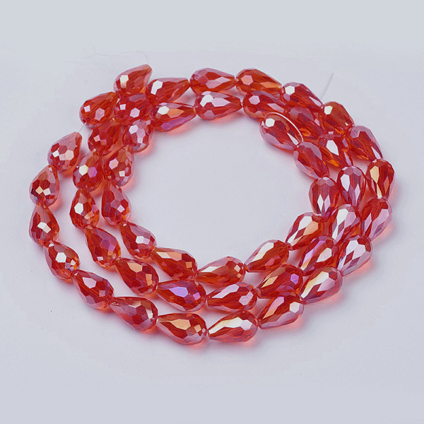 

PandaHall Electroplate Glass Beads Strands, AB Color Plated, Faceted Teardrop, Red, 12x8mm, 58pcs/strand, 26.5 inch Glass Teardrop Red
