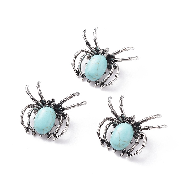 

PandaHall Synthetic Turquoise Brooch, with Brass Findings and Glass, Spider, Antique Silver, 34~35x41~42x7mm, Hole: 3x5mm Synthetic...