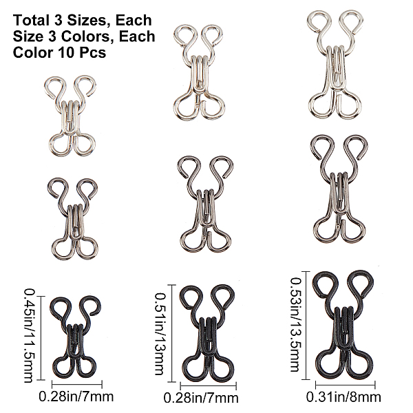 

PandaHall GORGECRAFT 90 Sets 3 Sizes Sewing Hooks and Eyes Closure Iron Bra Hooks Replacement with a Plastic Box for Clothing Jacket Skirt...