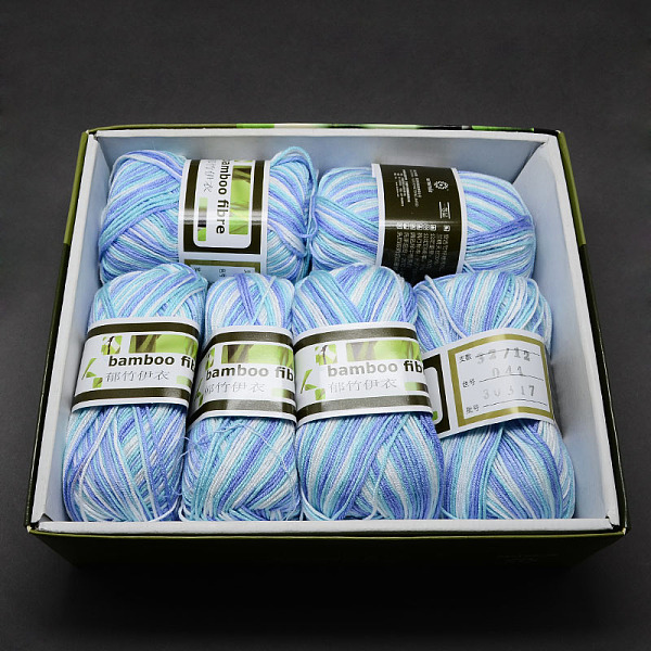 PandaHall Soft Baby Yarns, with Bamboo Fibre and Silk, Light Sky Blue, 1mm, about 140m/roll, 50g/roll, 6rolls/box Bamboo Fiber+Silk