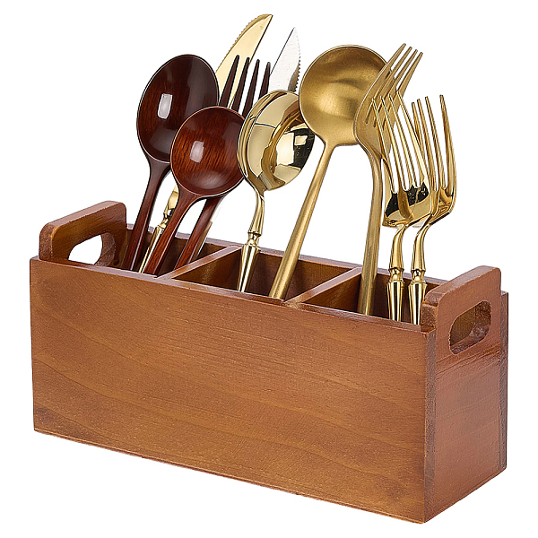3-Compartment Wood Cosmetic Brush Storage Box