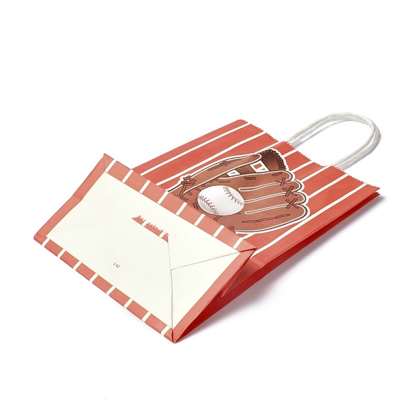 

PandaHall Rectangle Paper Bags, with Handle, for Gift Bags and Shopping Bags, Sports Theme, Baseball Pattern, Tomato, 14.9x8.1x21cm Paper..., Red