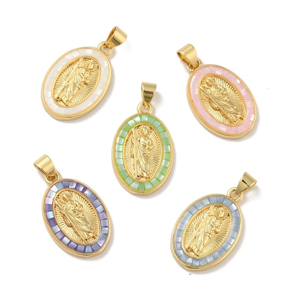 

PandaHall Brass Charms, with Shell, Cadmium Free & Lead Free, Long-Lasting Plated, Oval with Virgin Mary, Real 18K Gold Plated, Mixed Color..., Multicolor