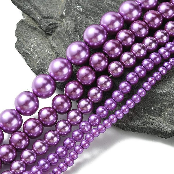 

PandaHall Dyed Glass Pearl Round Beads Strands, Dark Orchid, 4mm/6mm/8mm/10mm/12mm, Hole: 1mm, about 70~216pcs/strand Glass Round Purple