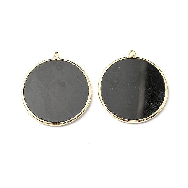 

PandaHall Natural Black Agate Pendants, with Brass Findings, Flat Round, Golden, 32~34x28.5~31x2mm, Hole: 1.6mm Black Agate Flat Round