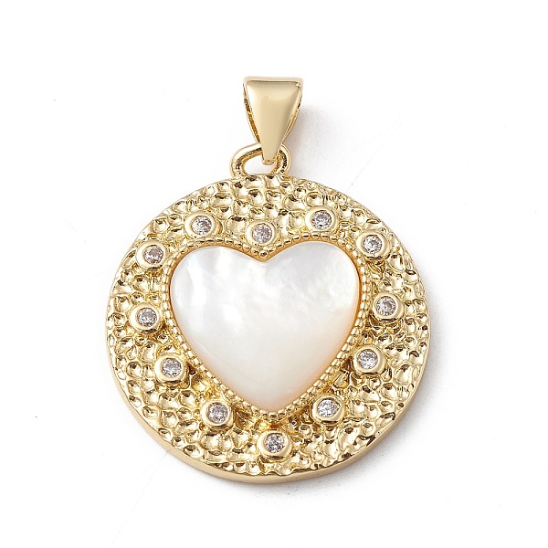 

PandaHall Rack Plating Brass Micro Pave Cubic Zirconia Pendants, with Shell, Long-Lasting Plated, Cadmium Free & Lead Free, Hammered Flat..., White