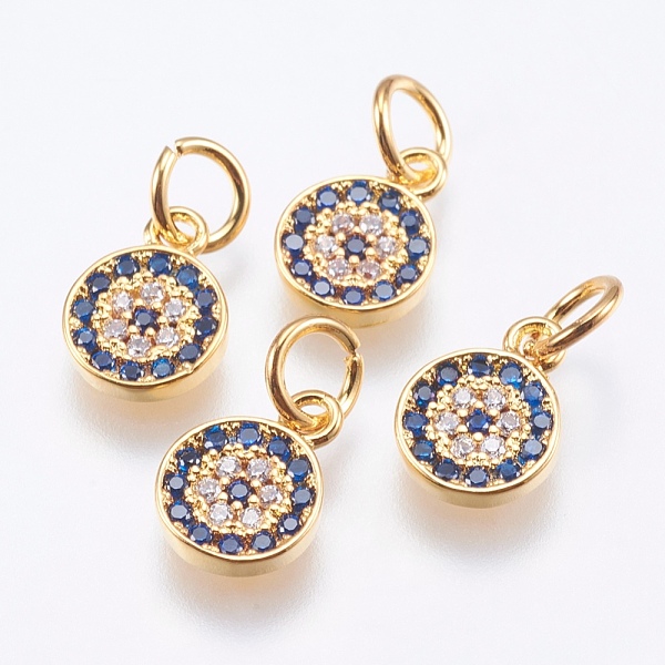 

PandaHall Brass Micro Pave Cubic Zirconia Charms, Cadmium Free & Lead Free, Flat Round, Real 18K Gold Plated, 9.5x7x1.5mm, Hole: 3mm..., Blue