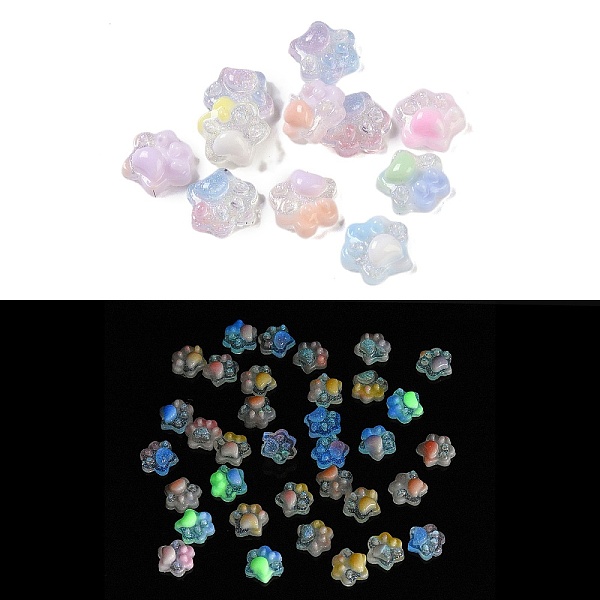 

PandaHall Luminous Resin Decoden Cabochons, Glow in the Dark, Triple Color Cat Paw Print, Mixed Color, 7.5x8x4mm Resin Paw Print Multicolor