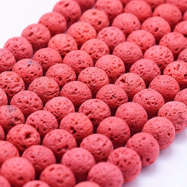 

PandaHall Natural Lava Rock Beads Strands, Dyed, Round, Red, 6mm, Hole: 1mm, about 62pcs/strand, 14.7 inch(37cm) Lava Rock Round Red