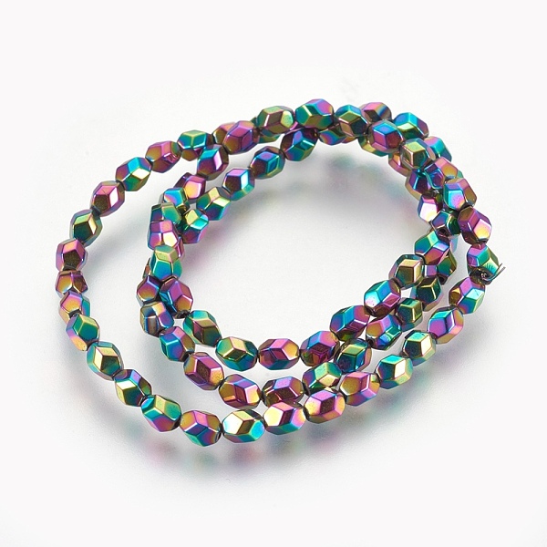 

PandaHall Electroplated Non-magnetic Synthetic Hematite Bead Strand, Oval, Faceted, Multi-color Plated, 5x4x4mm, Hole: 0.7mm, about...