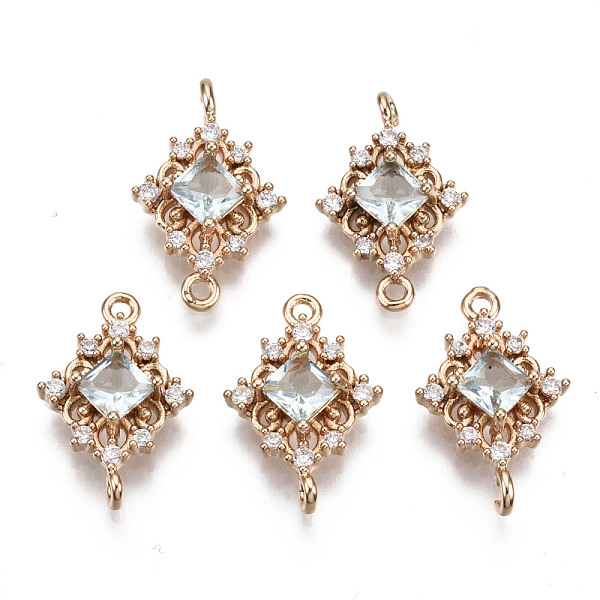 

PandaHall Brass Micro Pave Cubic Zirconia Links Connectors, with Glass, Long-Lasting Plated, Rhombus, Light Gold, Light Cyan, 17x11x4mm...