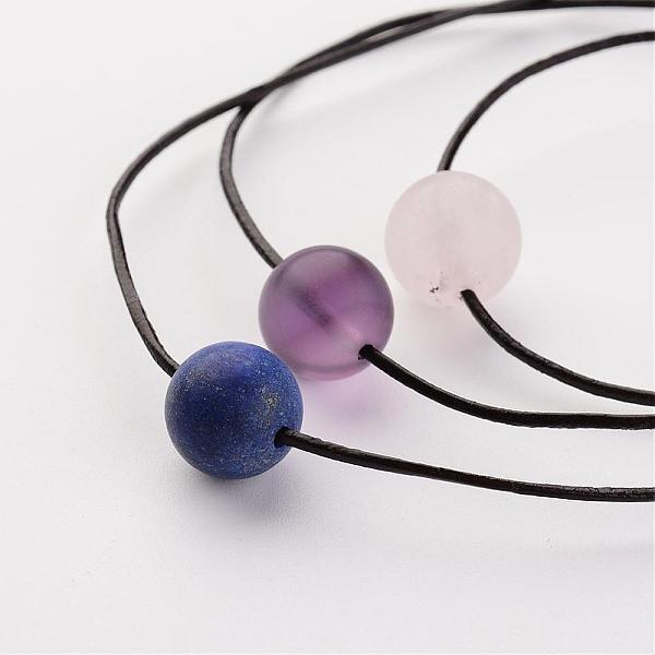 

PandaHall Adjustable Leather Cord Necklaces, with Natural Gemstone Round Beads, 4.33 inch~7.87 inch Mixed Stone Black