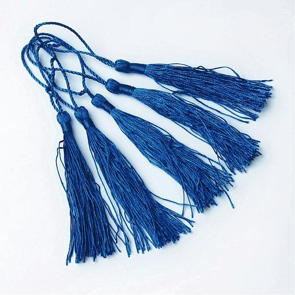 

PandaHall Polyester Tassel Decorations, Pendant Decorations, Blue, 130x6mm, Tassel: 70~90mm Polyester Blue