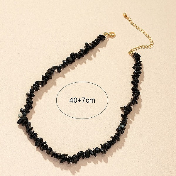 

PandaHall Natural Obsidian Chips Beaded Necklace, Gemstone Jewelry for Women, 15.75 inch(40cm) Obsidian Black