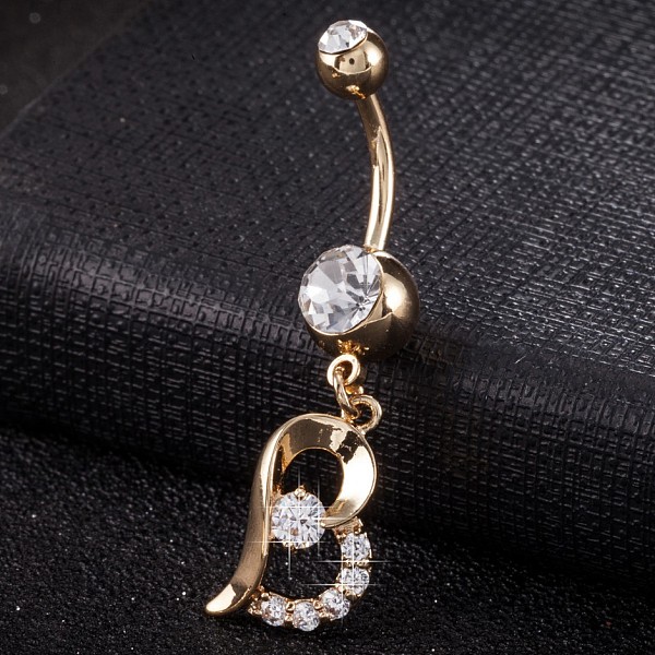 

PandaHall Piercing Jewelry, Brass Cubic Zirconia Navel Ring, Belly Rings, with 304 Stainless Steel Bar, Cadmium Free & Lead Free, Real 18K..., Clear